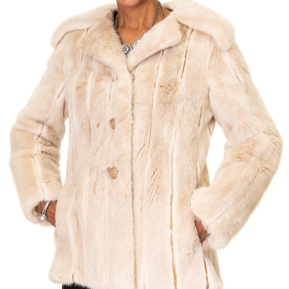 CLEARANCE! Blush Mink Fur Jacket with Suede - Picture 1 of 2